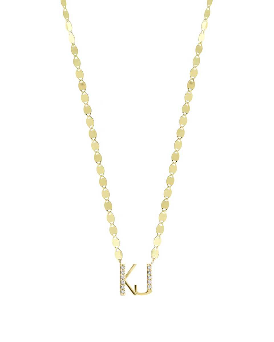 Gold Personalized Two-Letter Pendant Necklace w/ Diamonds